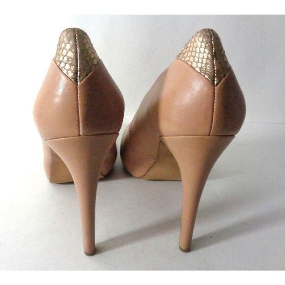 SAM EDELMAN Yasmaine 9M Nude with Gold Trim Leather Stiletto Pump Shoes - Picture 3 of 7